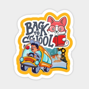 Back To School, Rabbit, Bus, and Books, funny Magnet