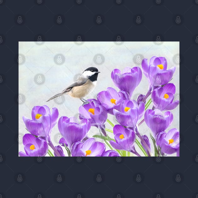 Chickadee Bird and Purple Crocus by lauradyoung