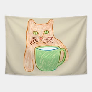 cat drinking coffee Tapestry