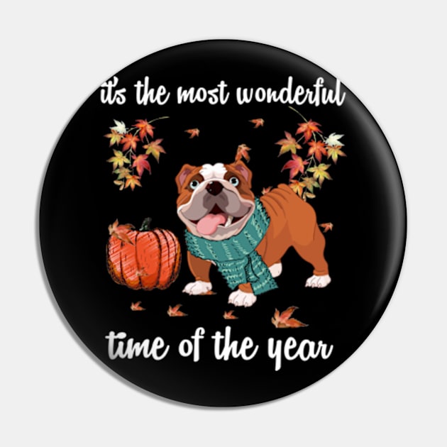 Bulldog Dog Autumn Fall Most Wonderful Time Maple Gift Pin by AstridLdenOs