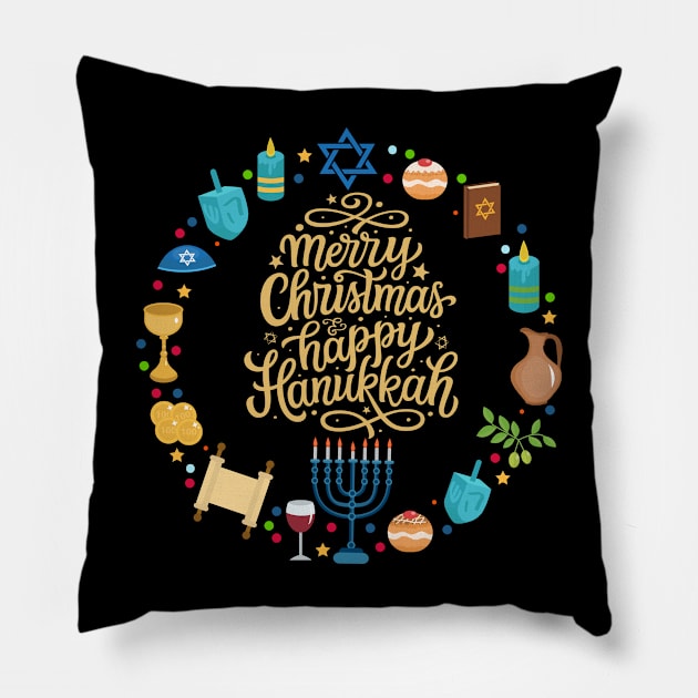 Happy Hanukkah Jewish Merry Christmas Women Men Kids Cute Pillow by AimArtStudio