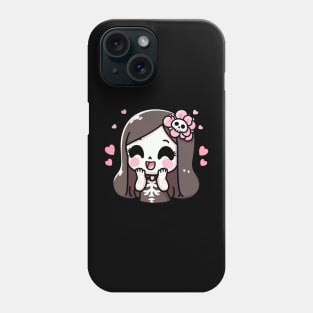 Cute Kawaii Girl in a Skeleton Costume | Kawaii Halloween with Hearts Phone Case