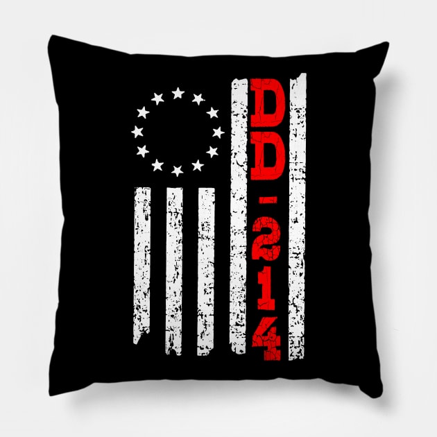 DD-214 US Alumni USA American Flag Military Veteran Pillow by NiceTeeBroo