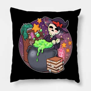 Skeleton Witch with cauldron Pillow