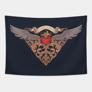 heart with angel wings. Vintage vector engraving style illustration Tapestry