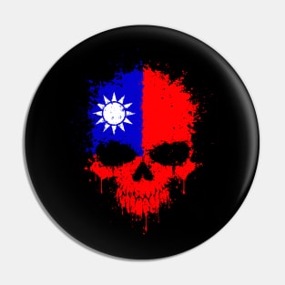 Chaotic Taiwanese Flag Splatter Skull Pin