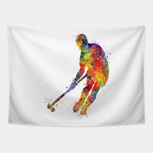 Boy Field Hockey Player Silhouette Tapestry