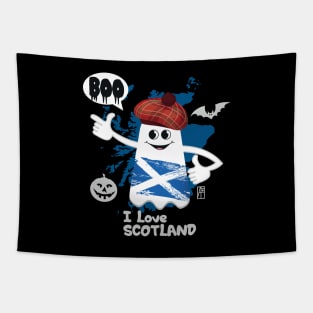 BOO GHOST with Scottish flag "I love Scotland"- cute Halloween Tapestry