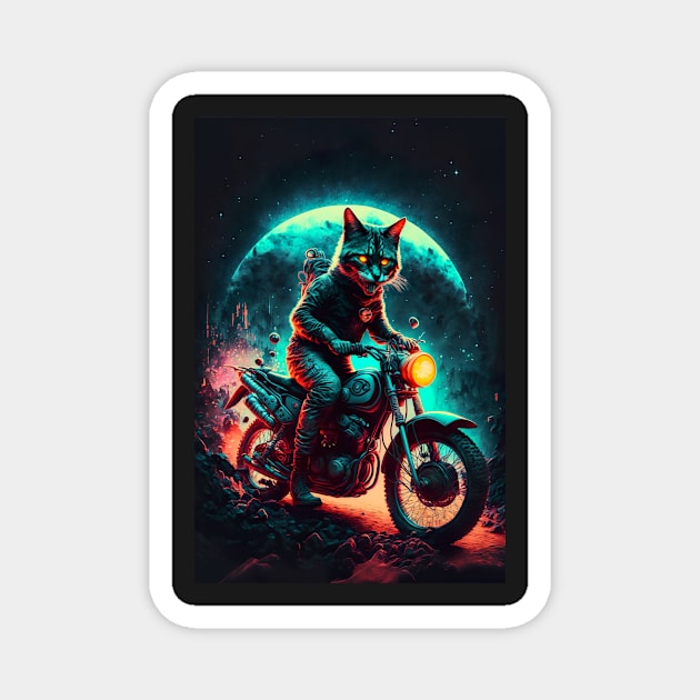 Cyber Cat Riding Dirt Bike Magnet by KoolArtDistrict