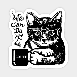 Funny cat motivated by coffee Magnet