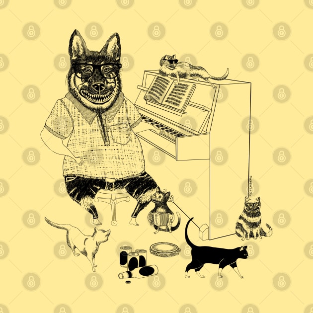 Katzenhaus German Shepherd and lots of Cats playing Piano! by BullShirtCo