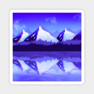 Blue Purple Mountains nature Landscape with chromatic aberration Magnet