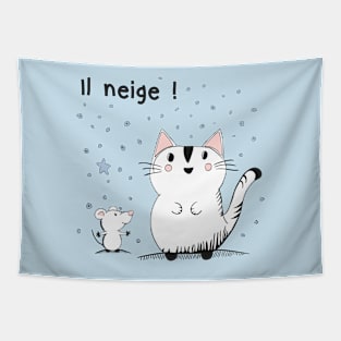 Il neige ! It's snowing! Cat and mouse Tapestry