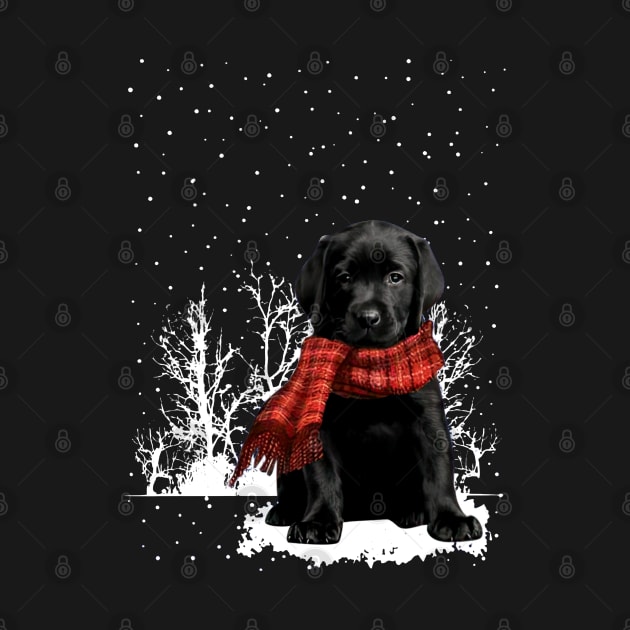 Christmas Labrador With Scarf In Winter Forest by SuperMama1650