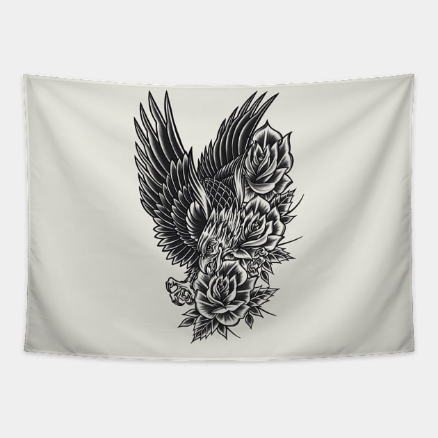 'Eagle and Roses Tapestry by 341tattoos