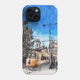 Two Trams in Parada Leitao Square Porto Portugal Phone Case