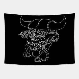 Demon Skull with Three Tongues Lineart Tapestry
