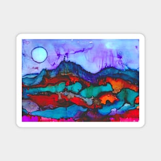 Night in the mountains alcohol ink painting Magnet