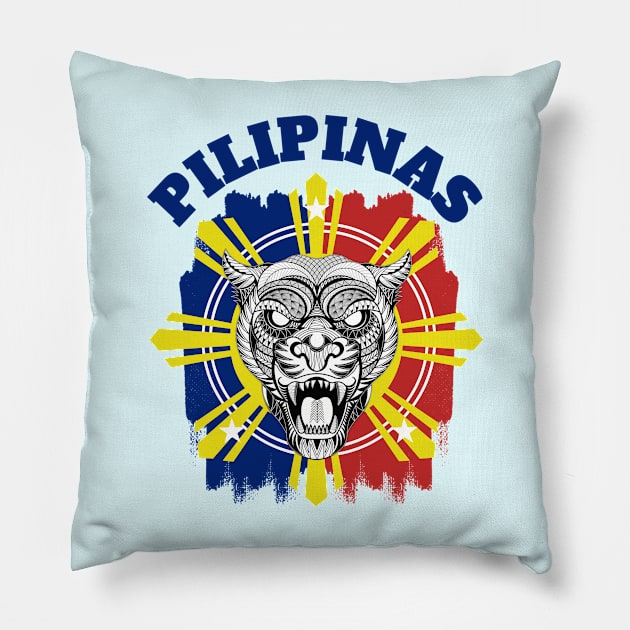 Tribal line Art Tiger x Philippine Flag Pillow by Pirma Pinas