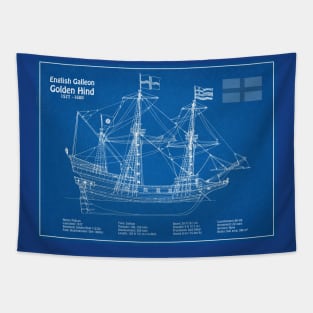 Golden Hind or Golden Hinde. Francis Drake Ship - ADL Tapestry