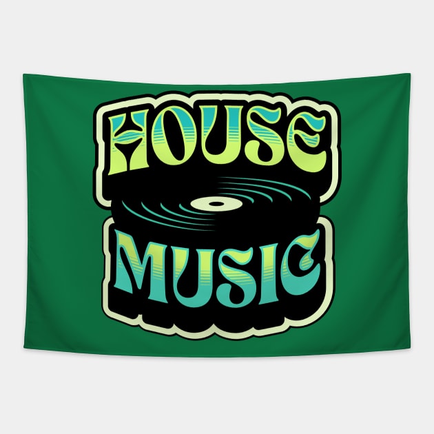 HOUSE MUSIC  - Groovy Vinyl (lime/blue) Tapestry by DISCOTHREADZ 