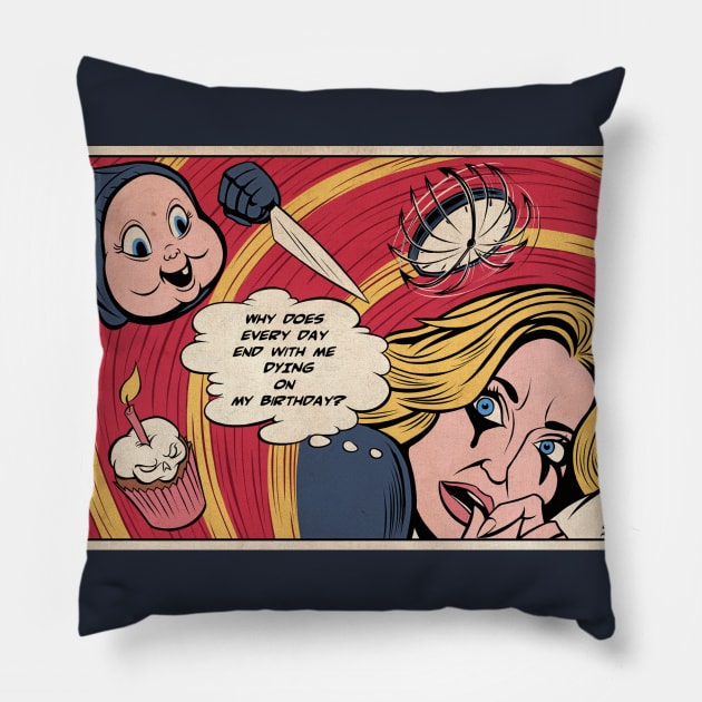 Killer Birthday Rewind Comic Panel Pillow by ibtrav