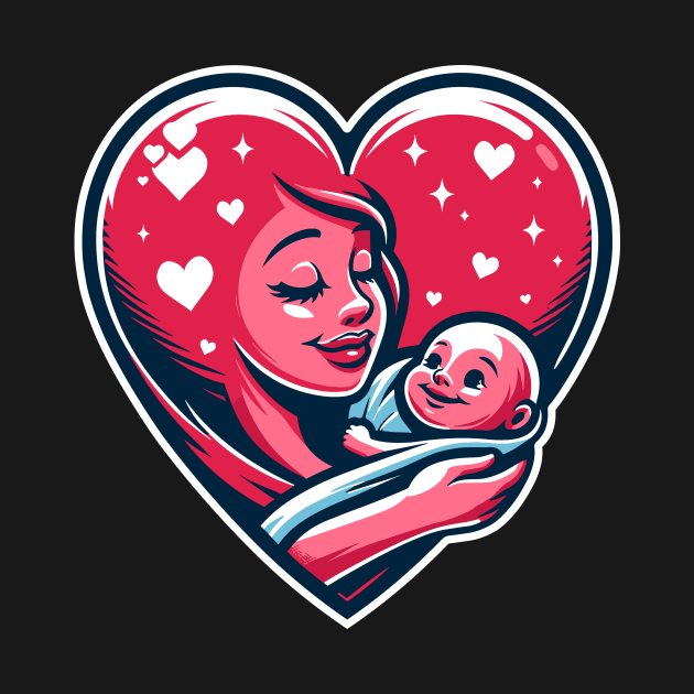 Mother Love Heart T-Shirt, Mother Holding Baby in Heart Illustration Tee, New Mom Gift, Mother's Day T-Shirt Graphic Tee by Cat In Orbit ®