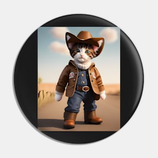 Cowboy Cat - Modern Digital Art Pin