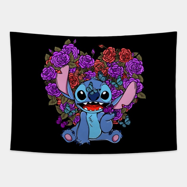 Stitch butterfly love Tapestry by Mikeywear Apparel