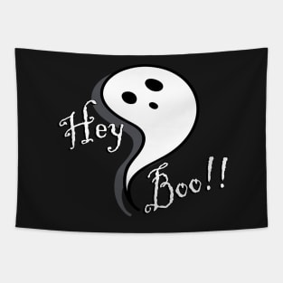 Funny Halloween Gifts, Cute Graphic Design Ghost & Quote: HEY BOO!! Trick or Treat Fun Gifts Tapestry