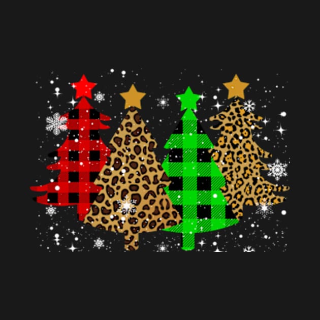 Merry Christmas Trees with Buffalo Plaid & Leopard Design by AstridLdenOs