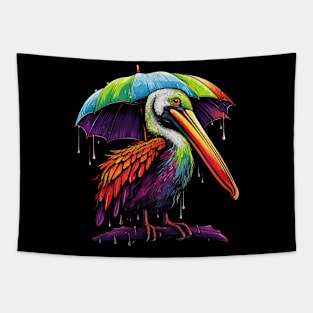 Pelican Rainy Day With Umbrella Tapestry