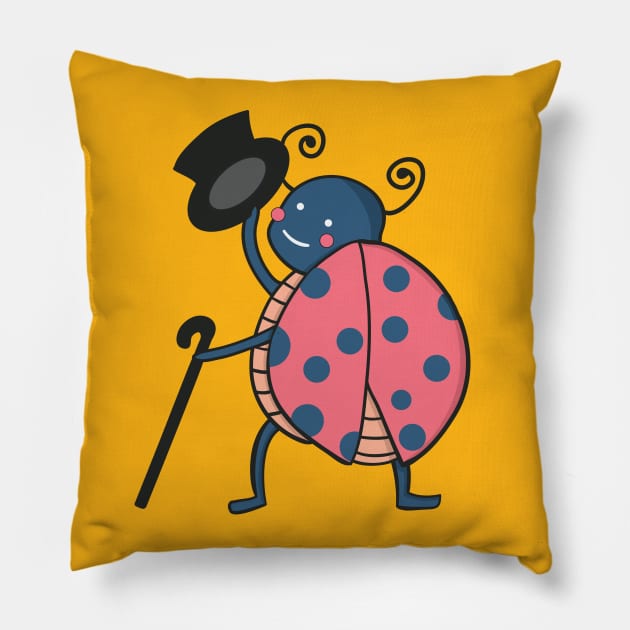 Kawaii cute Ladybug with top hat Drawing Pillow by MariOyama