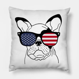 French Bulldog USA American Flag Sunglasses Pillow