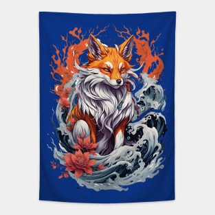 Kitsune fox, Japanese wave Tapestry