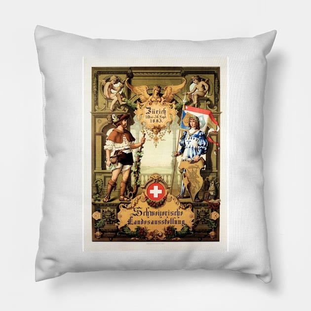 ZURICH SWISS SWITZERLAND National Expo 1883 Vintage Tourism Travel Advertisement Pillow by vintageposters