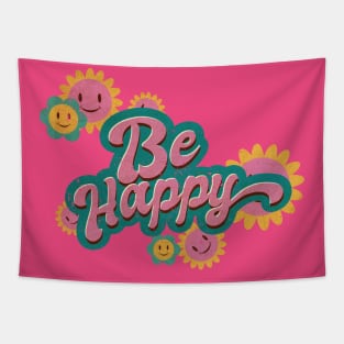 Be Happy Positive Love Life Retro Distressed Design Tapestry