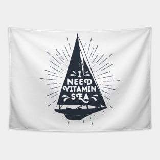 I Need Vitamin Sea, Black Design Tapestry