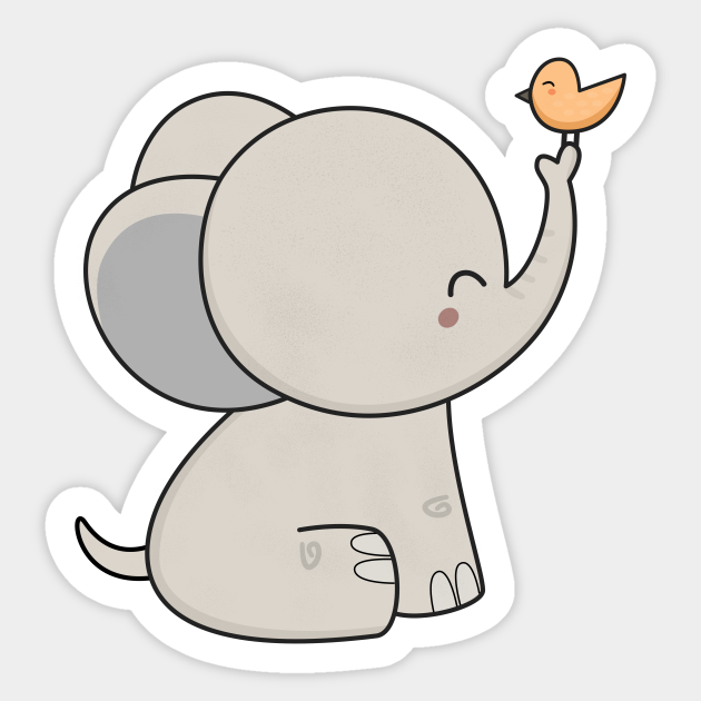 Kawaii Cute Elephant And Bird - Cute Elephant - Sticker