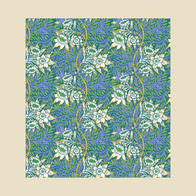 William Morris Tulip and Willow Pattern on Teal by tiokvadrat