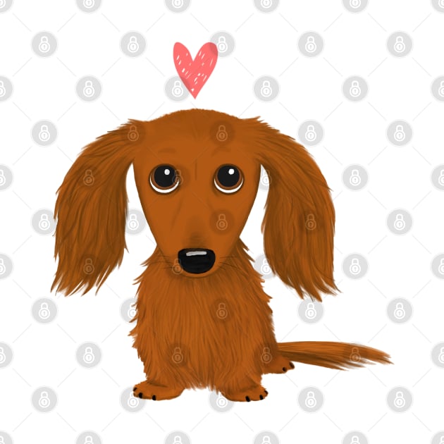 Cute Longhaired Dachshund Cartoon Dog with Heart by Coffee Squirrel