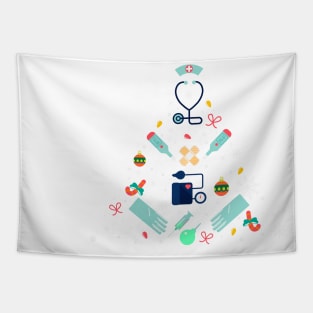 Merry Christmas Nurse Shirt Stethoscope Tree Lights Xmas Tapestry