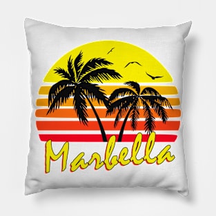 Marbella Spain Retro Sunset Pillow