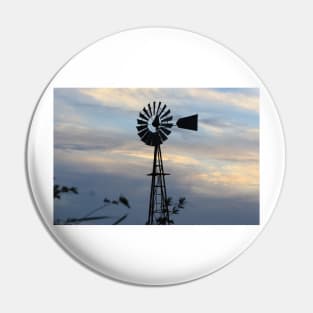 Windmill Sillouette with Gray, Blue Sky in Kansas Pin