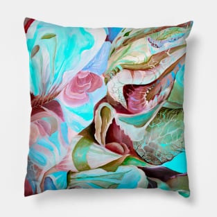 Aqua Tropical Abstract Contemporary Botanical Artwork Pillow