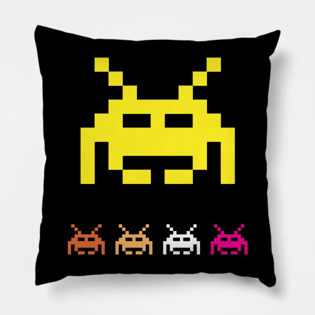 Space Invaders Retro Gaming Vintage Pillow by  El-Aal