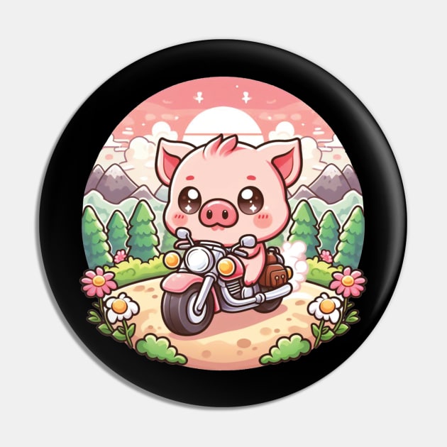 Happy Hog Riding Motorcycle Pin by The Art-Mart