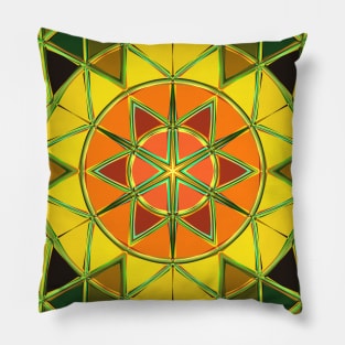 Cartoon Mandala Yellow Orange and Green Pillow