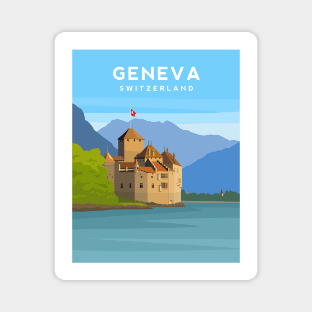 Lake Geneva, Switzerland - Chillon Castle Magnet by typelab