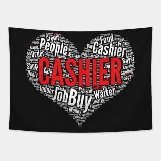 Cashier Heart Shape Word Cloud Design graphic Tapestry